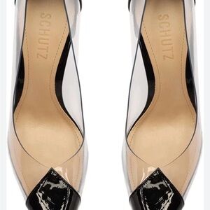 SCHUTZ Black Patent and Clear Pointed Toe Pumps